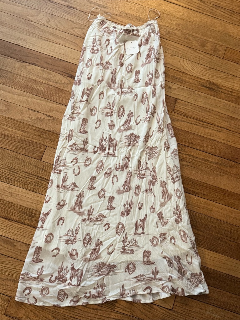 NWT Altar’d State Cream Maxi Skirt with Brown Western Print